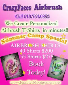 Summer Camp Special Airbrush Tshirts Philadelphia PA Airbrush Parties and events 610.764.0853