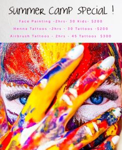 Philadelphia Summer Camp Face Painting, Henna and Airbrush Specials
