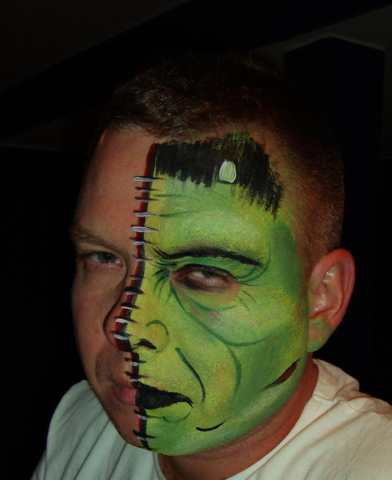 Frankenstein Half Face Paint by CrazyFaces Face Painting Philadelphia PA area