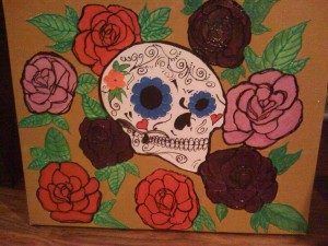 Skull and Roses Tattoo Art on Canvas